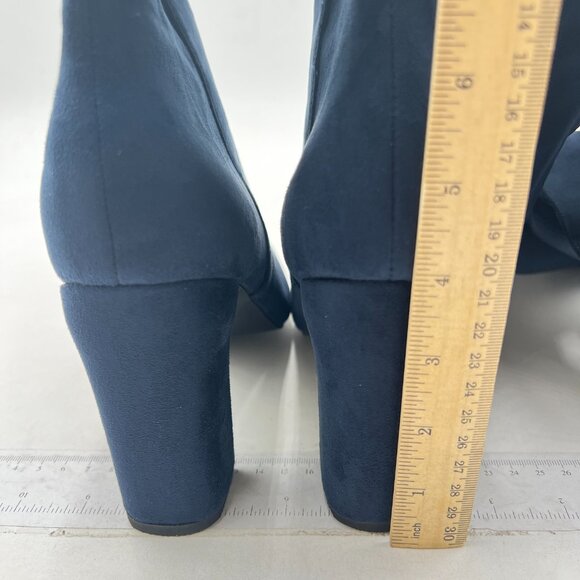 Navy Women Over The Knee Chunky High Heels Stretch Thigh High Zipper Long Boot - Picture 4 of 6